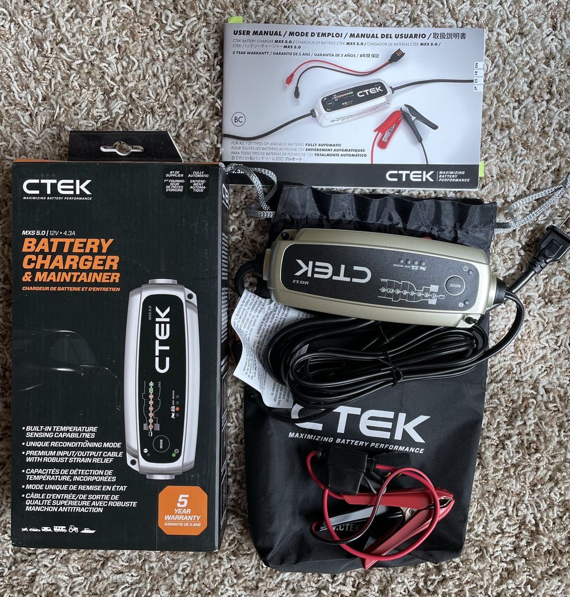 CTEK MXS 5.0 12V 4.3A Battery Charger & Maintainer with Box and Manual
