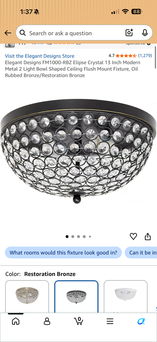 Elipse Crystal 13 Inch Ceiling Flush Mount Light — New