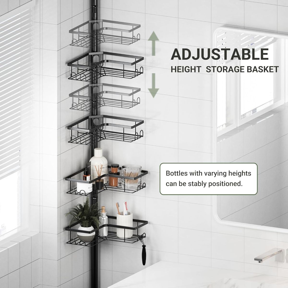 NEW BLACK CORNER SHOWER TENSION POLE ORGANIZER