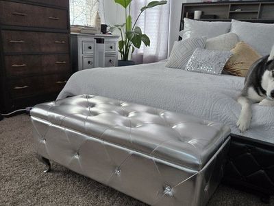 2-Piece Silver Tufted Storage Bench + Ottoman