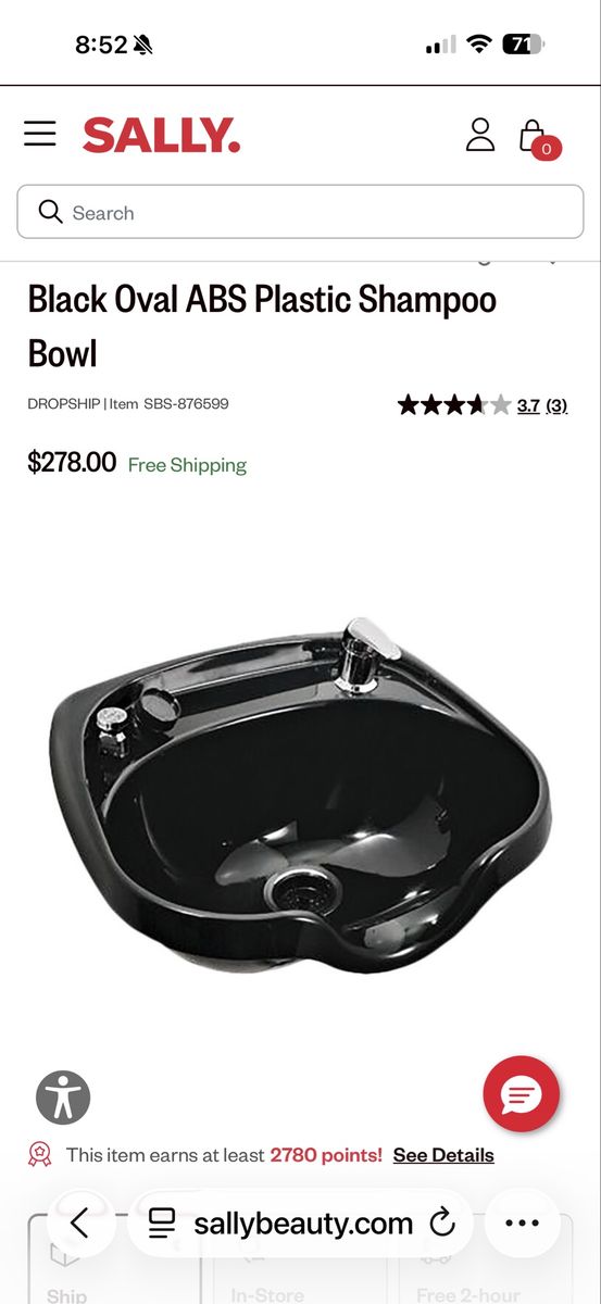 Collins Mfg Black Oval ABS Plastic Shampoo Bowl Salon Sink