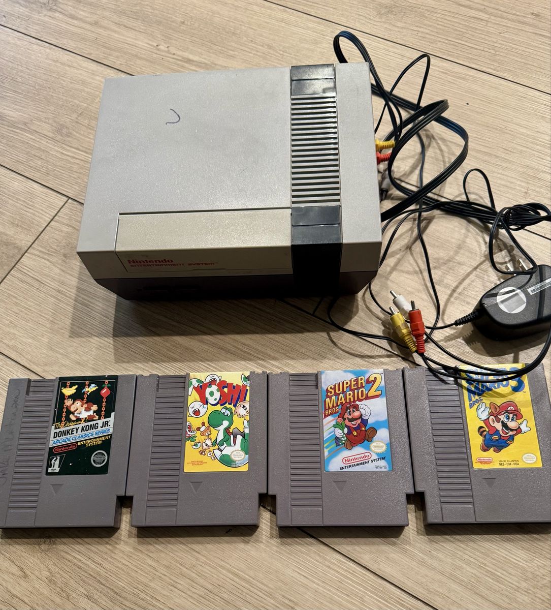 Nintendo NES Original Console Bundle with Super Mario Bros, Super Mario 2, Yoshi, Donkey Kong Jr. Games -no controllers