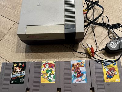 Nintendo NES Original Console Bundle with Super Mario Bros, Super Mario 2, Yoshi, Donkey Kong Jr. Games -no controllers