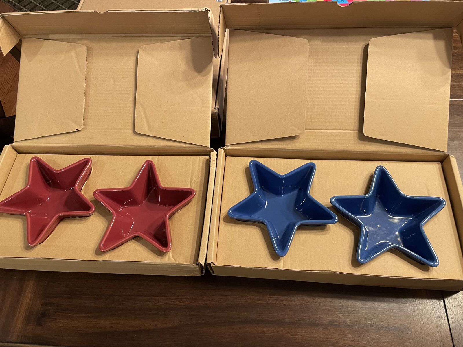 Longaberger Set of Two Woven Traditions Red Star & Blue Star Dishes Bowls, New