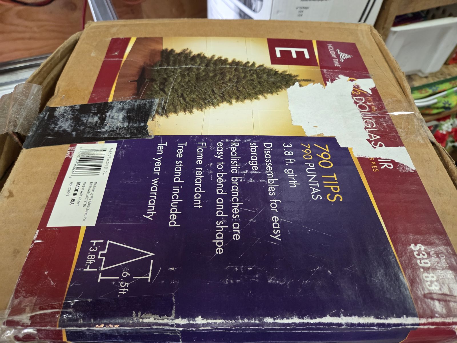 6.5 Foot tall artificial Douglas Fir lighted Christmas tree