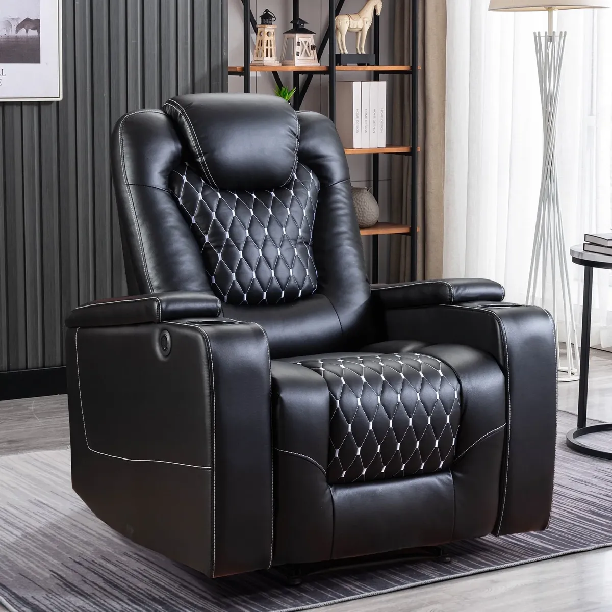 Bonzy Home Double Power Sofa Recliner, Home Theater Seating Living Room Chair, Electric Seats - Black