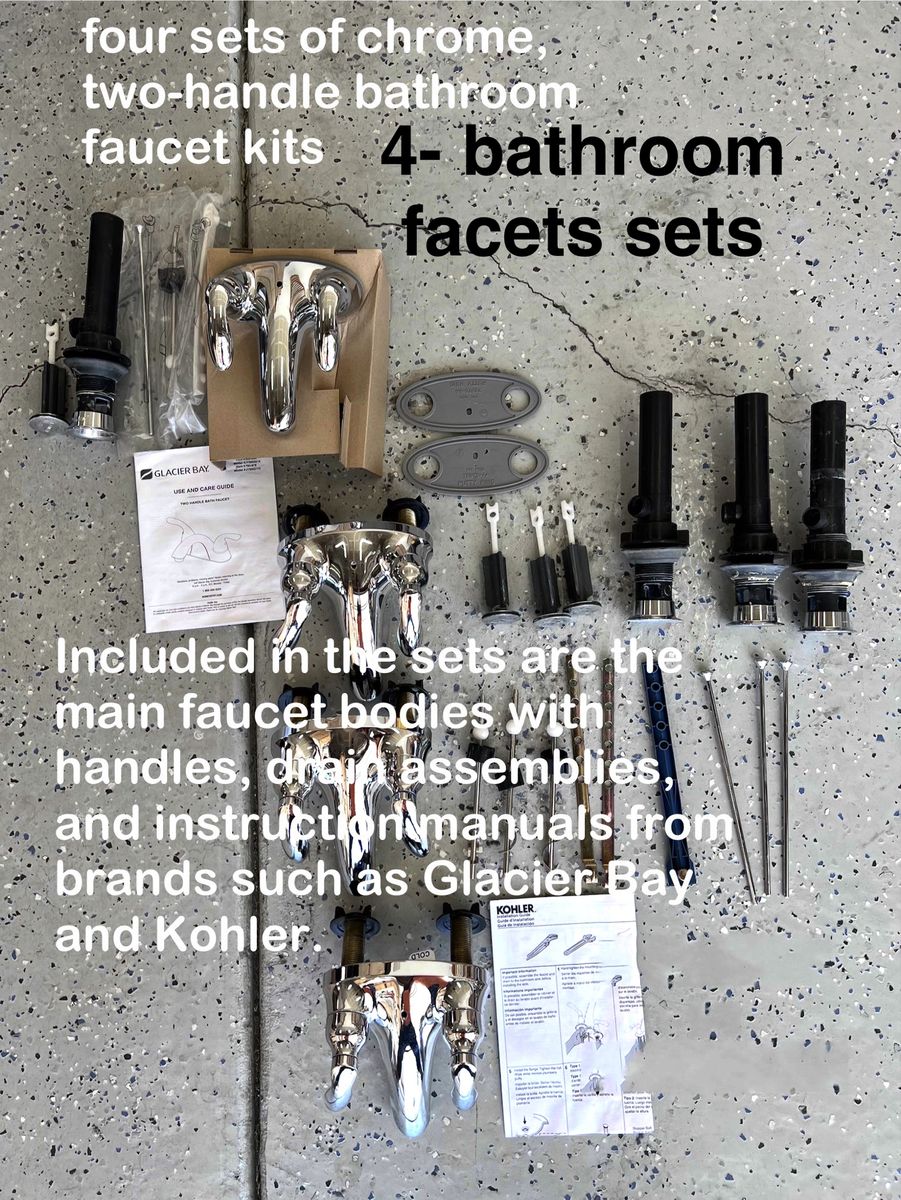 Bathroom Faucet Kits w/ Drain Assemblies & Manuals/4 New Glacier Bay/Kohler Chrome Two-Handle