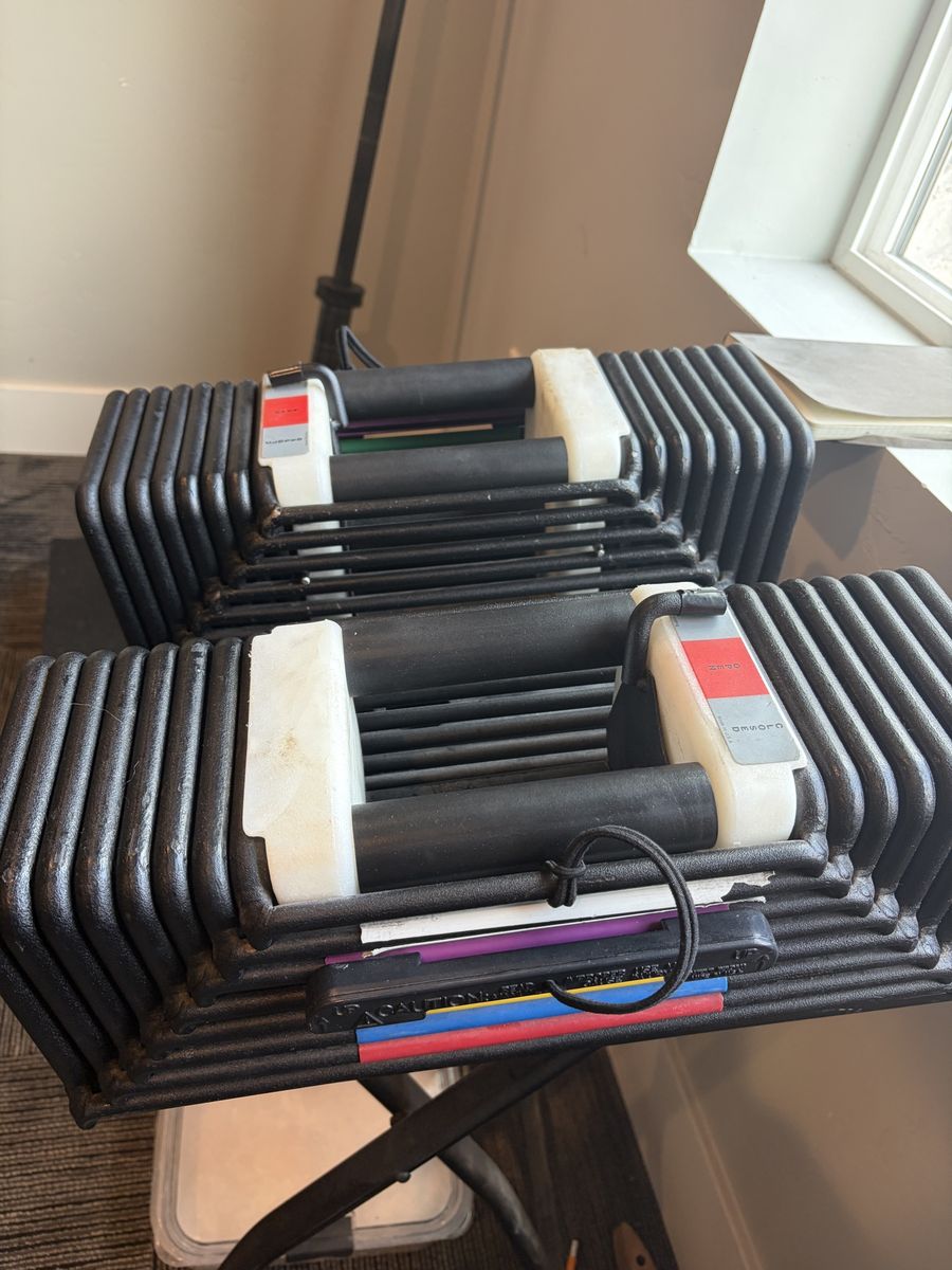 PowerBlock Adjustable Dumbbells, Pair, 80 lbs Each - Good Used Condition, Repaired