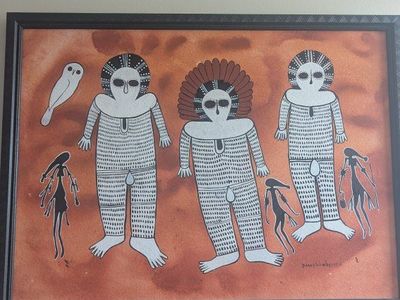 Framed Aboriginal Folk Art Paintings - Unique Primitive Style Decor