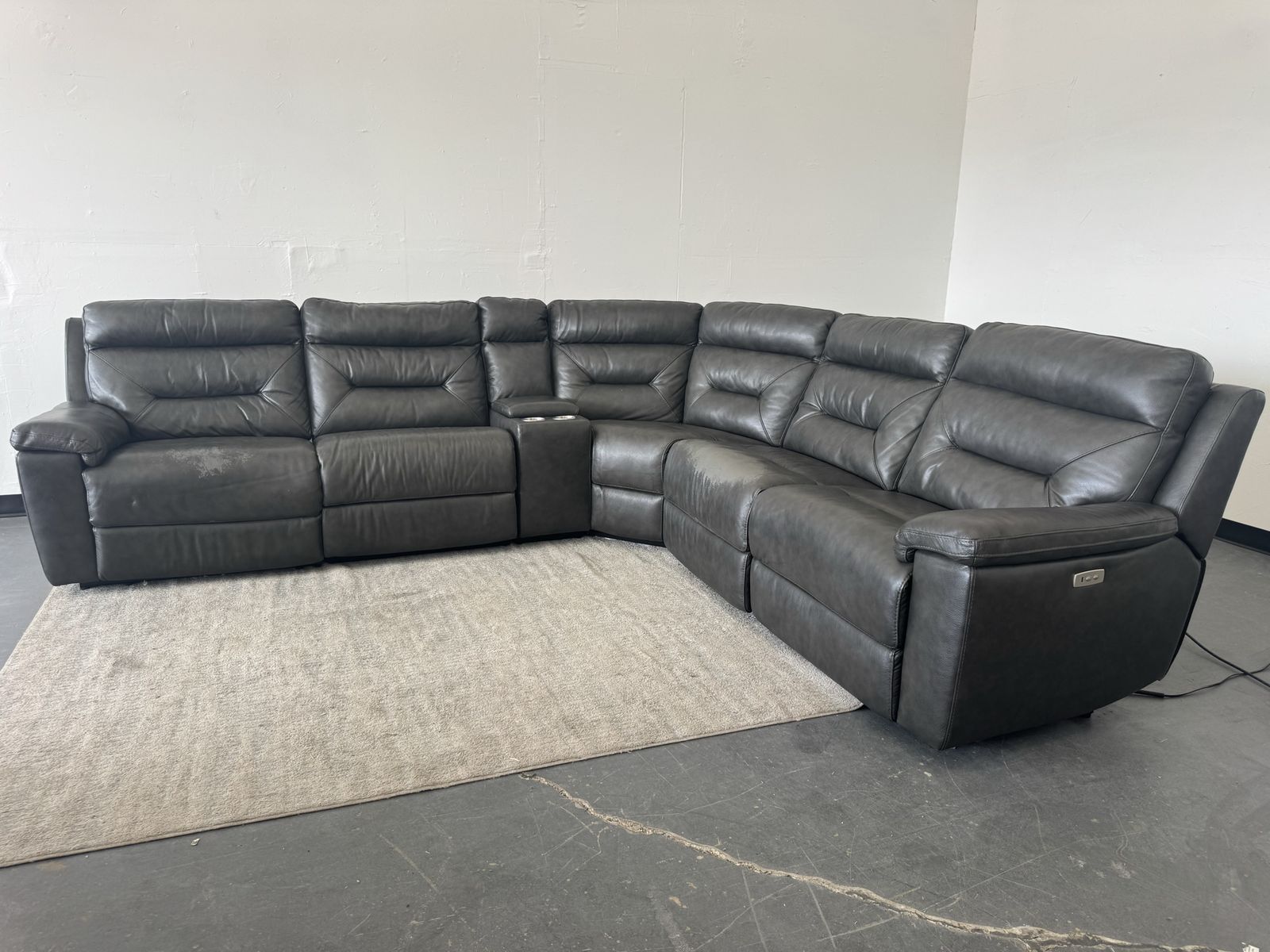 COSTCO GRAY LEATHER POWER RECLINER SECTIONAL SOFA COUCH