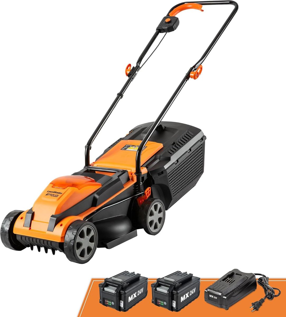 LawnMaster CLM2413A Cordless 13-Inch Lawn Mower 24V Max with 2X4.0Ah Battery and a Charger