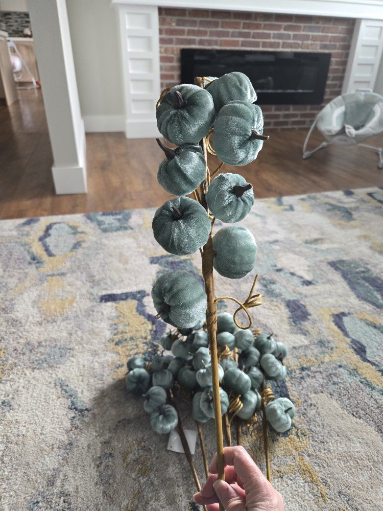 Velvet Pumpkin Fall Floral Stem Decor Set Blue Green