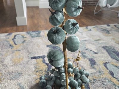 Velvet Pumpkin Fall Floral Stem Decor Set Blue Green