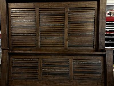 Rustic Dark Wood Slatted Headboard and Footboard Set