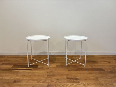 Two round, white end tables, night stands, tea tables $50 for both o.b.o.