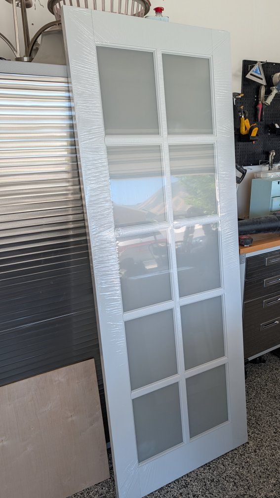 New White Interior French Door with Frosted Glass Panels