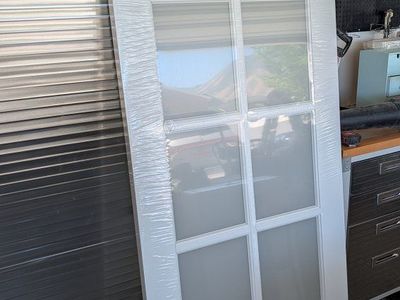 New White Interior French Door with Frosted Glass Panels