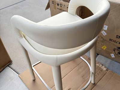 Modern White Faux Leather Counter Height Bar Stool with Rounded Back