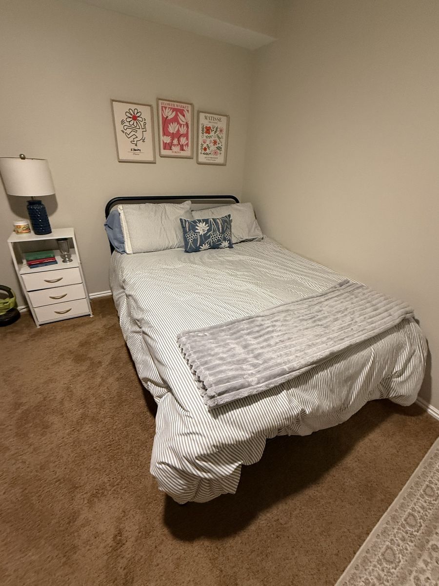 Full Size Bed Frame + Mattress + Memory Foam Topper – Like New – $140