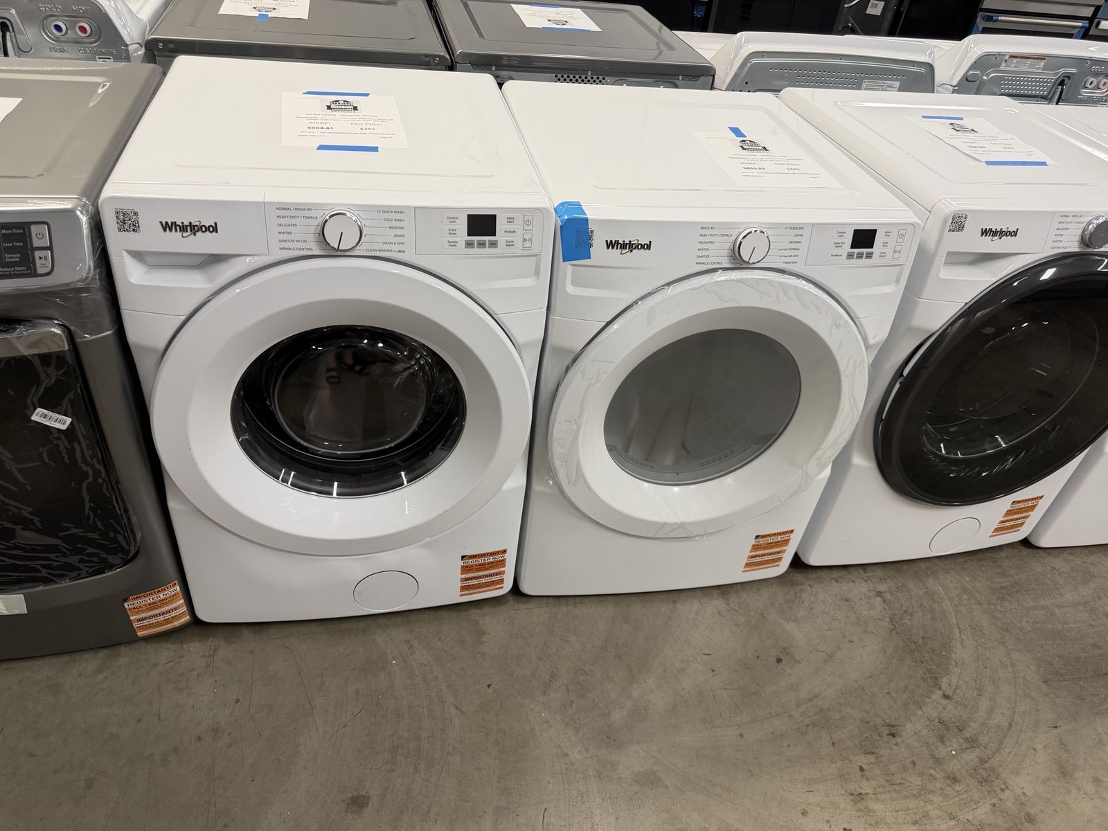 NEW WHIRLPOOL STACKABLE FRONT LOAD WASHER & ELECTRIC DRYER SET
