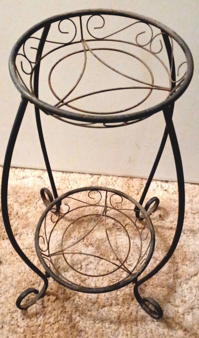 Ornate Wrought Iron 2-Tier Plant Stand - Vintage Style, Dark Bronze Finish