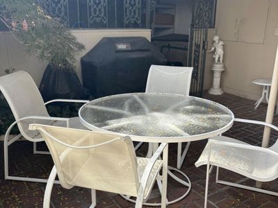 Outdoor seating and umbrella