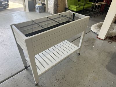 New White or Grey Raised Garden Bed Planter with Casters and Storage Shelf