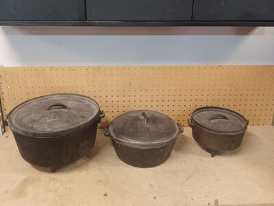 Camp ovens and Dutch set.