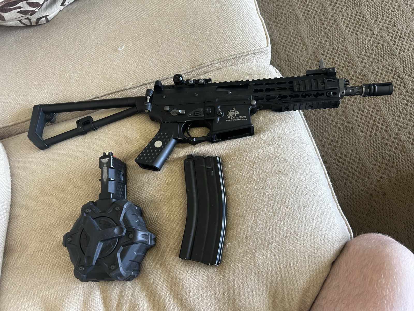 Knight's Armament Co. Airsoft PDW Rifle with Drum and Standard Magazines