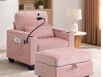 Brand New Pink Single Sofa Recliner with manually Adjustable backrest and ottoman