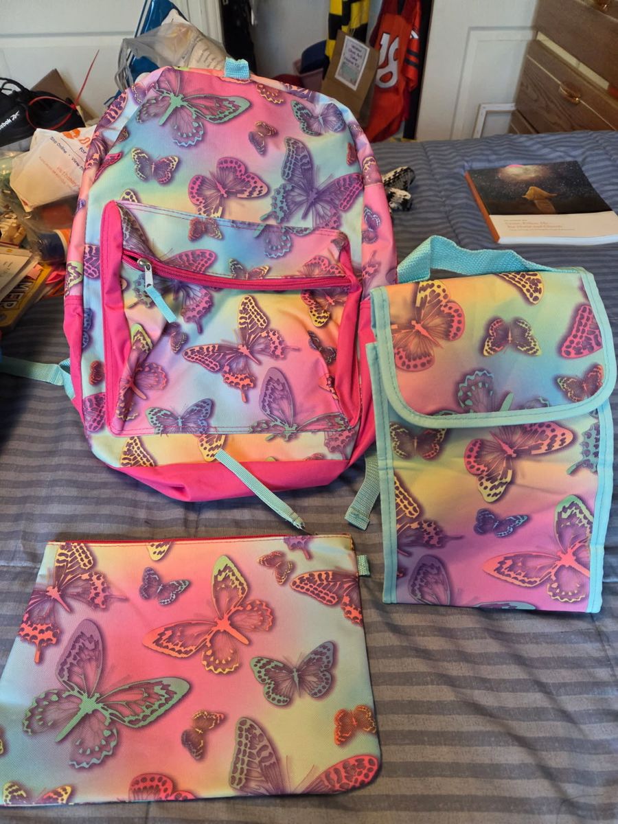 Butterfly Rainbow Backpack Set - Backpack, Lunch Bag, Pencil Case