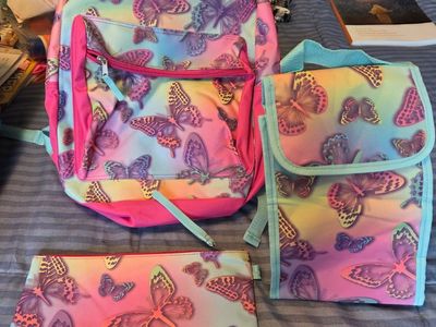 Butterfly Rainbow Backpack Set - Backpack, Lunch Bag, Pencil Case