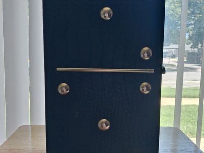Vintage Faux Croc Black Domino Set with Storage Box and Metal Stud Pips
