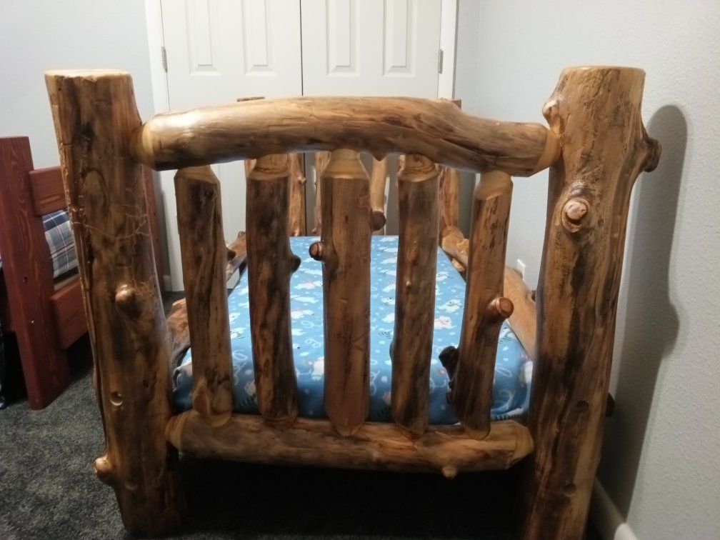 Handmade log beds- Queen, Twin, Toddler