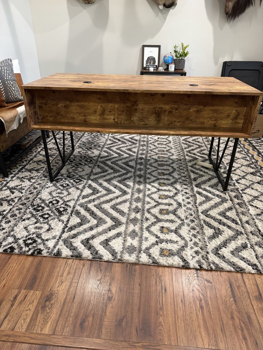 Rustic Computer Desk with Storage and Cable Management - Wood & Metal
