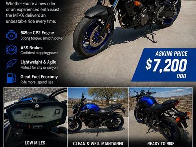 2018 Yamaha MT-07 - Mileage (3,894 Miles), ABS, Garage Kept