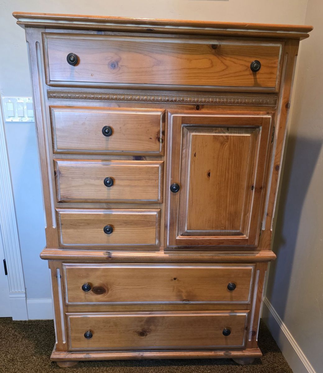 Solid Wood Armoire Dresser Chest with Multiple Drawers and Cabinet