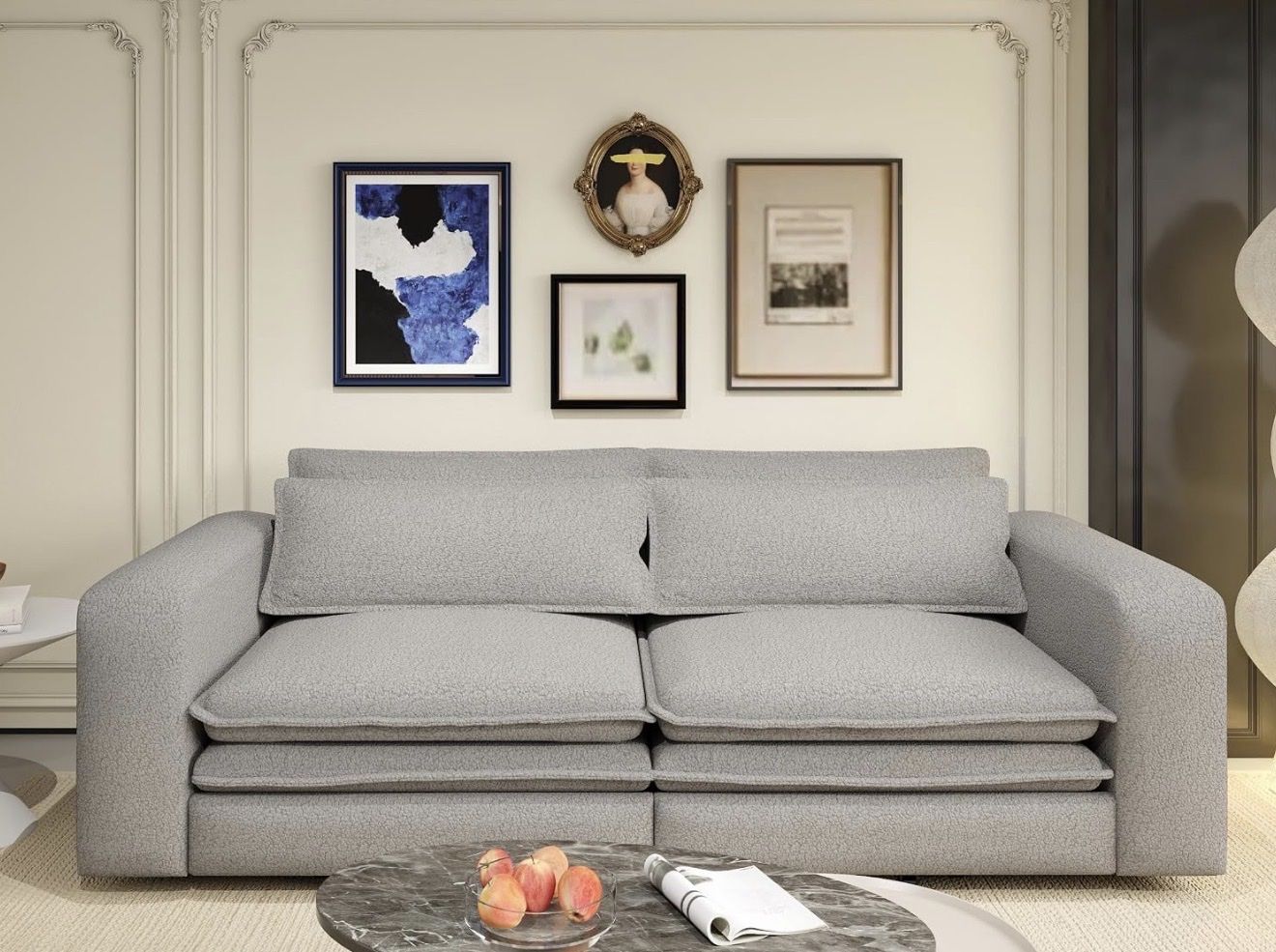 Modern Gray Fabric Sofa Couch - Plush Seating for Living Room