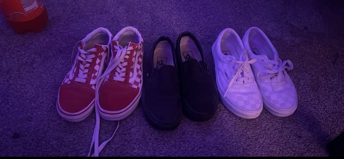 Vans Old Skool & Slip-On Checkerboard & Black Sneakers - Red/White, White, Black (3 Pairs)
