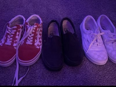 Vans Old Skool & Slip-On Checkerboard & Black Sneakers - Red/White, White, Black (3 Pairs)