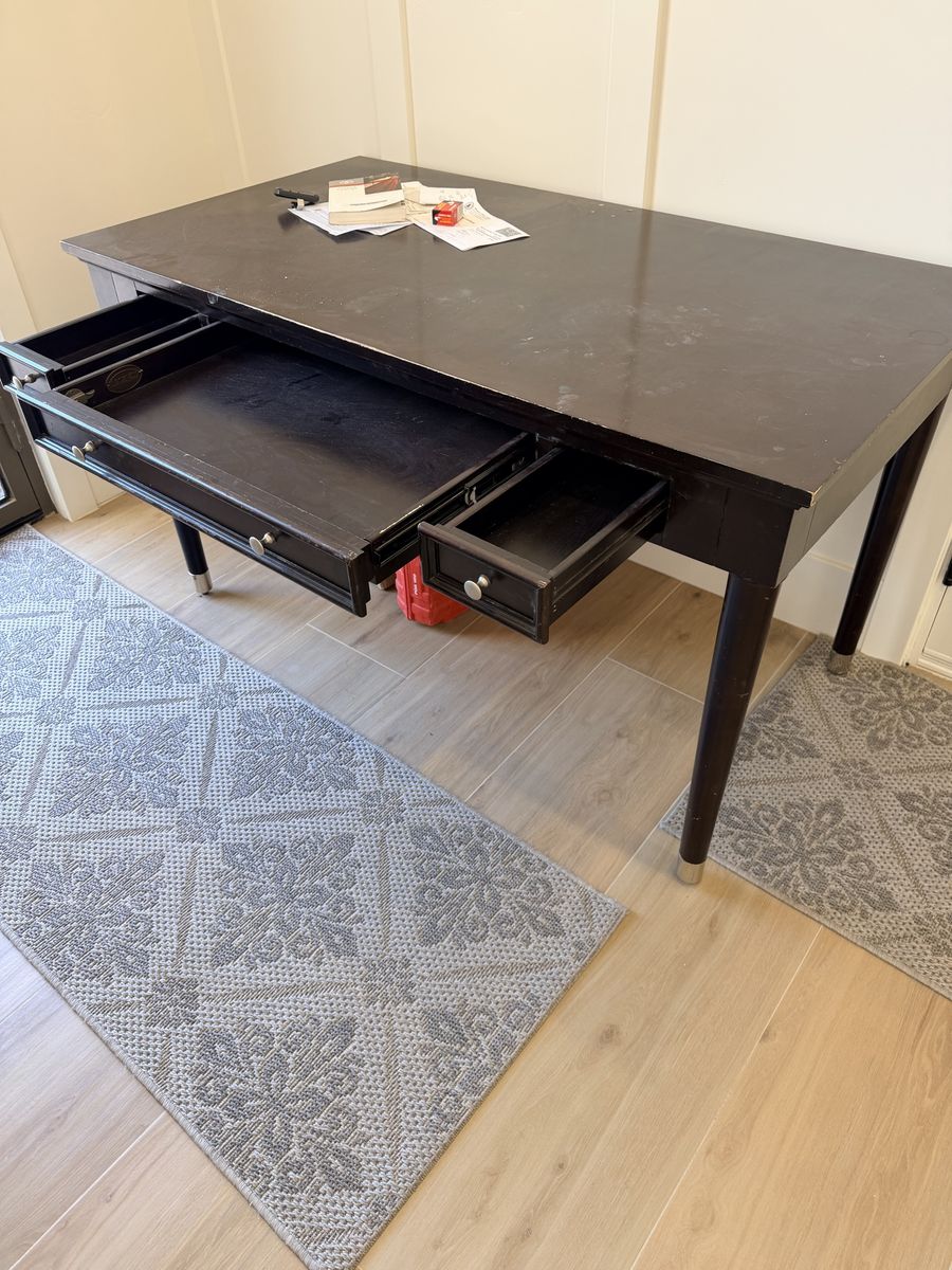 Black Wooden Desk with 3 Drawers - Good Condition, Versatile Home Office Furniture