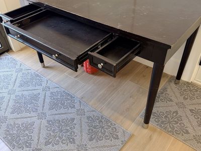 Black Wooden Desk with 3 Drawers - Good Condition, Versatile Home Office Furniture