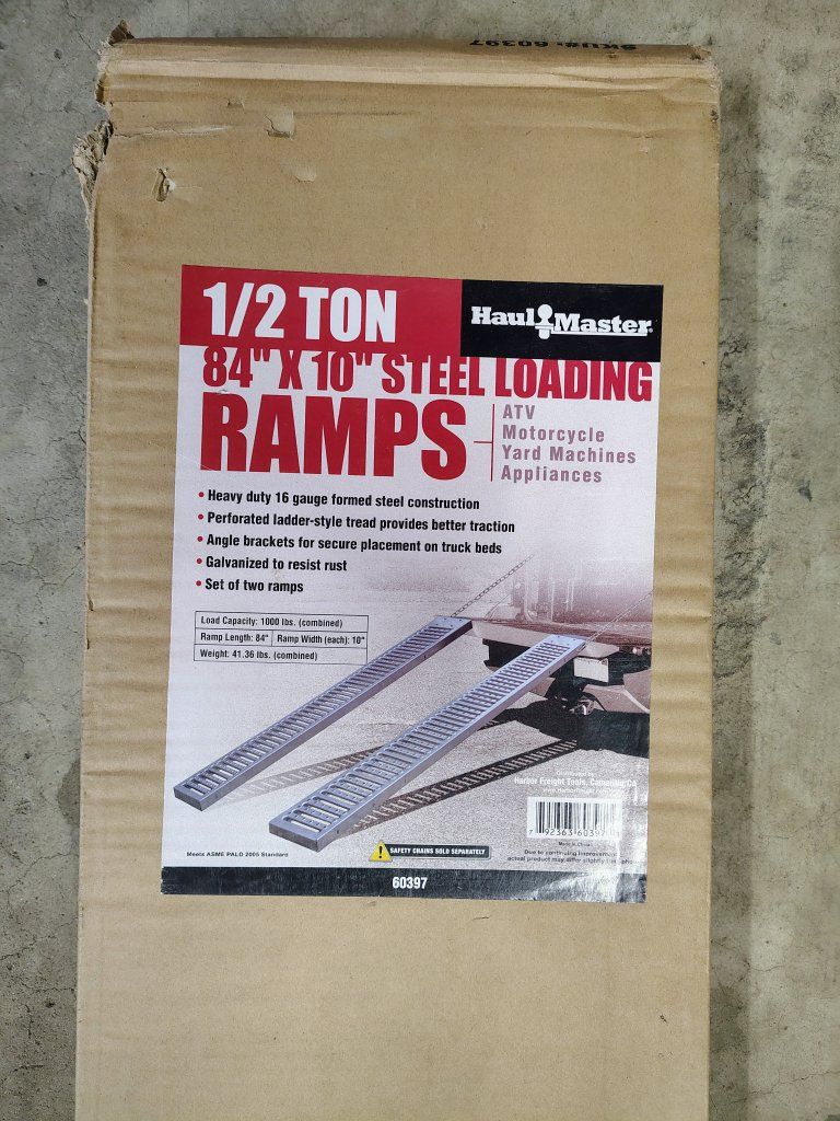 New in box - Haul-Master 1/2 Ton 84"x10" Steel Loading Ramps - Set of 2, 1000lb Capacity - $60