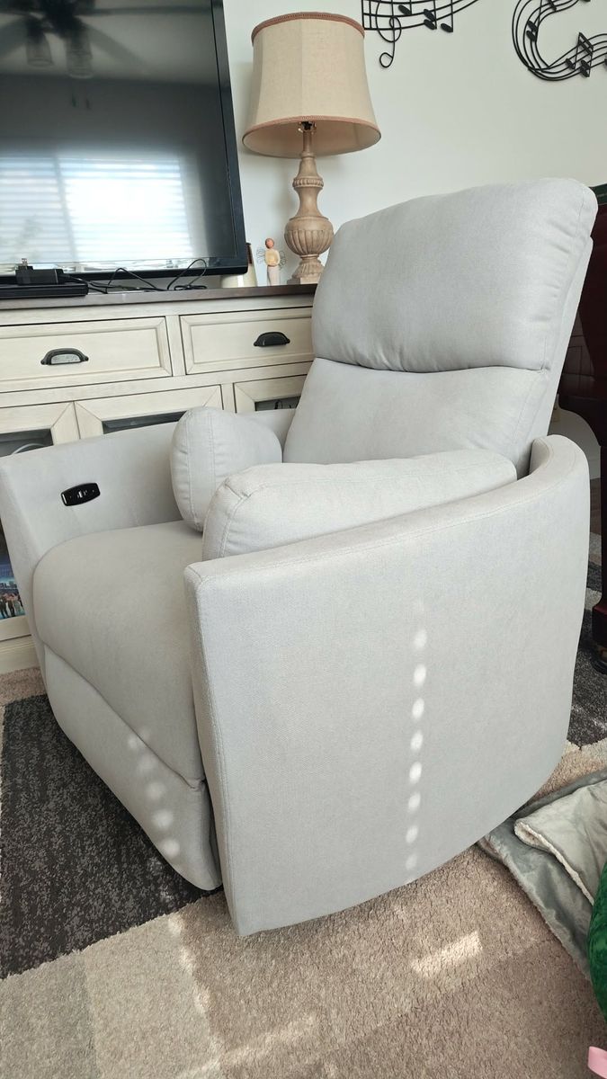 New Power Swivel Glider Recliner – Light Gray Fabric (Includes 2 Pillows) Price $300