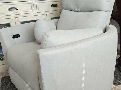 New Power Swivel Glider Recliner – Light Gray Fabric (Includes 2 Pillows) Price $300