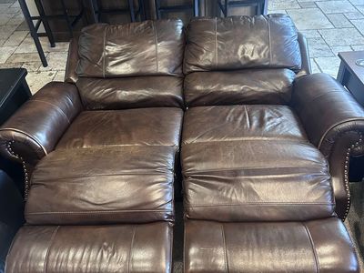 Brown Leather electric Reclining Loveseat