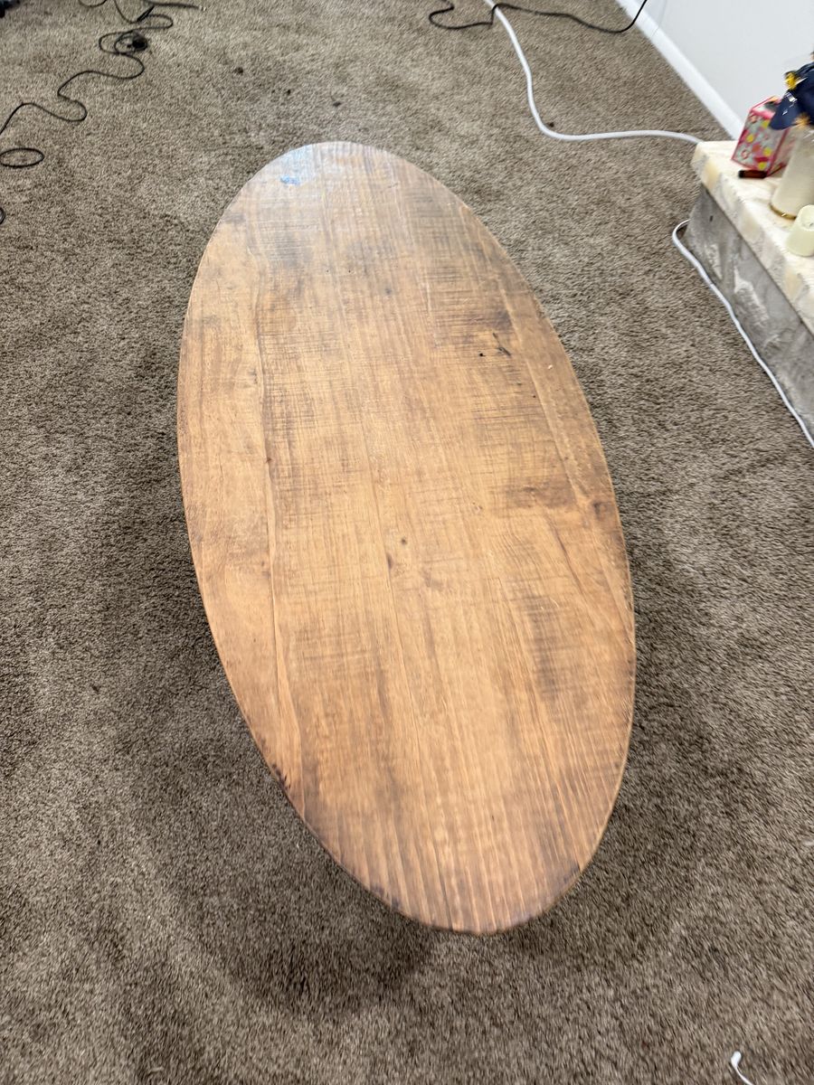 Rustic Oval Wood Coffee Table with Metal Legs - Unique Living Room Centerpiece