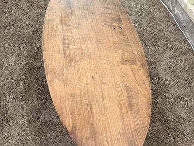Rustic Oval Wood Coffee Table with Metal Legs - Unique Living Room Centerpiece