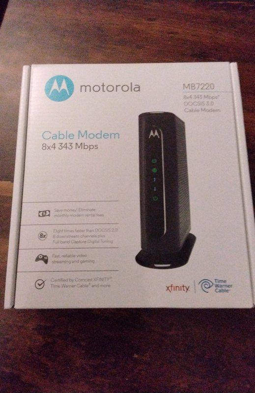 Motorola MB7220 Cable Modem 8x4 343 Mbps DOCSIS 3.0 Xfinity Time Warner Cable