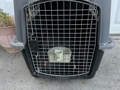 Large Plastic Pet Travel Crate Kennel with Wire Door and Bowl